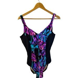 Slim Suit size 14 swimsuit rn#10079 Made in USA Black Multi-color